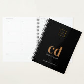 Zwarte goudmonogram initiaal logo planner (Display)