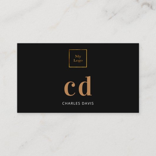Zwarte goudmonogram initiaal logo visitekaartje (Voorkant)