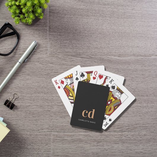 Zwarte goudmonogram initiaal modern pokerkaarten