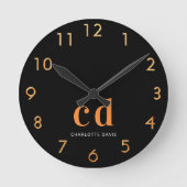 Zwarte goudmonogram initiaal ronde klok (Voorkant)