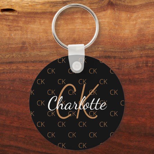 Zwarte goudmonogram initiaal sleutelhanger (Voorkant)