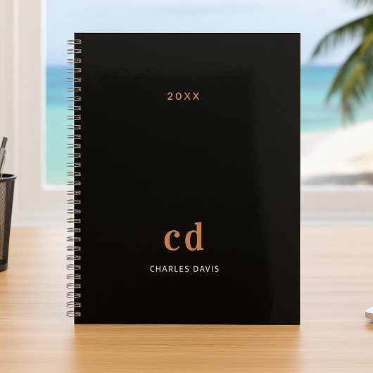 Zwarte goudmonogram initialen 2023 planner