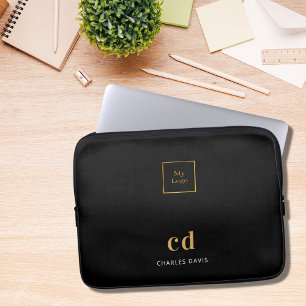 Zwarte goudmonogram, inscriptie bedrijfsnaam logo laptop sleeve
