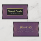 Zwarte goudplateau's en Paarse glitter Wedding Pla Visitekaartje (Voorkant / Achterkant)
