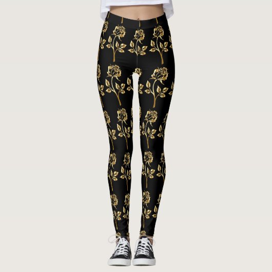 Zwarte goudRoos Leggings (Voorkant)