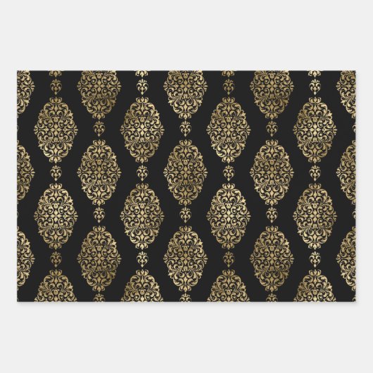 Zwarte & goudschedel, vleermuizen en  Damask Hallo Inpakpapier Vel (Voorkant 3)