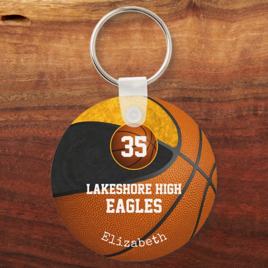 zwarte goudschool dik basketbal meisjes sleutelhanger (Voorkant)