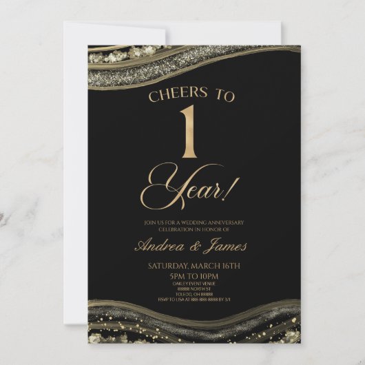 Zwarte Goudse Agate 1e Huwelijksverjaardag Feest Kaart (Voorkant)