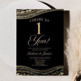 Zwarte Goudse Agate 1e Huwelijksverjaardag Feest Kaart