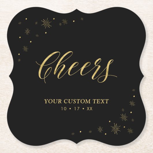 Zwarte & goudsparkle Moderne geboortedag Kartonnen Onderzetters (Voorkant)