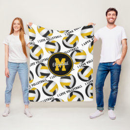 zwarte goudsportruimte Ik hou van volleybalpatroon Fleece Deken