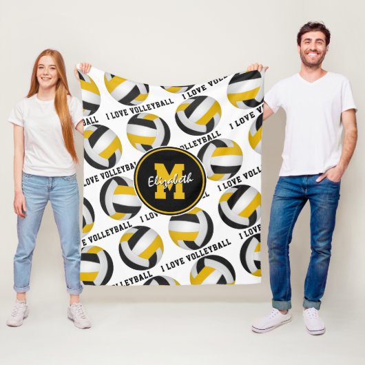 zwarte goudsportruimte Ik hou van volleybalpatroon Fleece Deken (In situ)