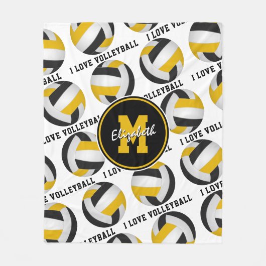 zwarte goudsportruimte Ik hou van volleybalpatroon Fleece Deken (Voorkant)