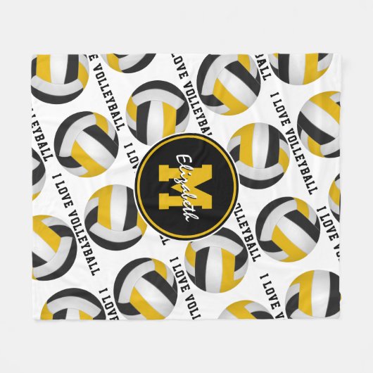 zwarte goudsportruimte Ik hou van volleybalpatroon Fleece Deken (Voorkant (Horizontaal))