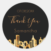 Zwarte goudstad skyline modern bedankt ronde sticker (Voorkant)