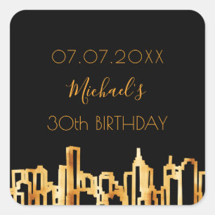 Zwarte goudstad skyline modern vierkante sticker