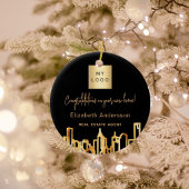 Zwarte goudstad skyline onroerend goed logo keramisch ornament