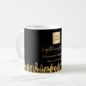 Zwarte goudstad skyline onroerend goed logo koffiemok (Voorkant links)