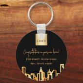 Zwarte goudstad skyline onroerend goed logo sleutelhanger (Voorkant)