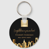 Zwarte goudstad skyline onroerend goed logo sleutelhanger (Achterkant)