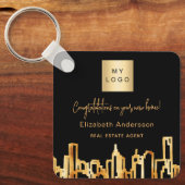 Zwarte goudstad skyline onroerend goed logo sleutelhanger (Voorkant)