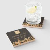 Zwarte goudstad skyline onroerend goed logo stenen onderzetter (Zijkant)