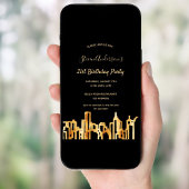 Zwarte goudstad skyline op de avond kaart