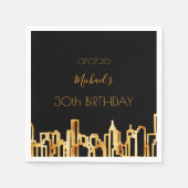 Zwarte goudstad skyline op de avond servet (Voorkant)