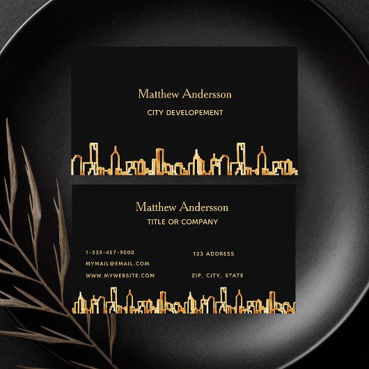 Zwarte goudstedenskyline visitekaartje