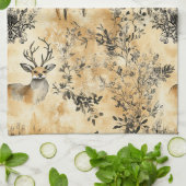 Zwarte Goudvos Botanische Victoriaanse Patroon Theedoek (Gevouwen)
