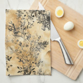 Zwarte Goudvos Botanische Victoriaanse Patroon Theedoek (Quarter Fold)