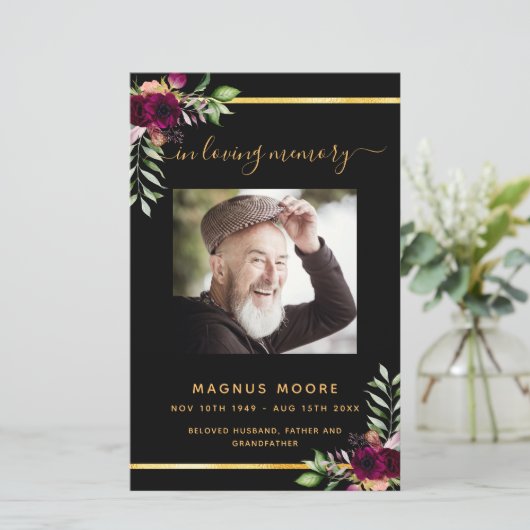 Zwarte goudvuurfoto's begrafenisprogramma (Staand voorkant)