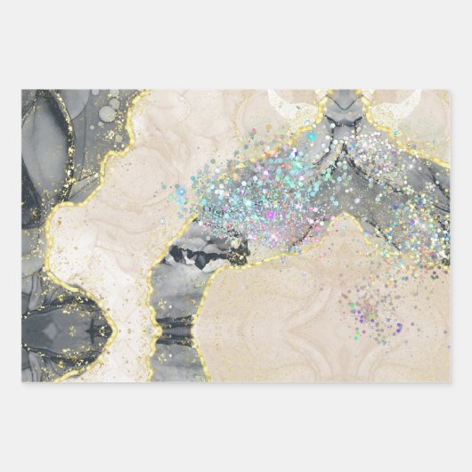 Zwarte goudWaterverf Alcohol Ink Sparkly Glitter Inpakpapier Vel (Voorkant 3)