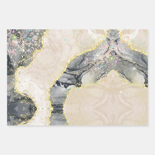 Zwarte goudWaterverf Alcohol Ink Sparkly Glitter Inpakpapier Vel (Voorkant 2)