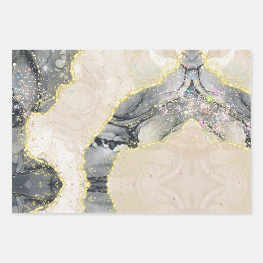 Zwarte goudWaterverf Alcohol Ink Sparkly Glitter Inpakpapier Vel (Voorkant)