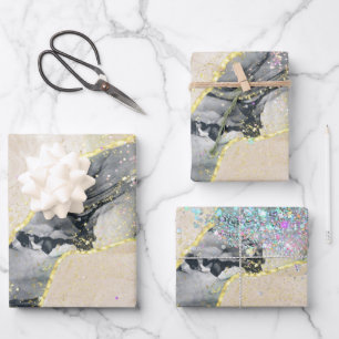 Zwarte goudWaterverf Alcohol Ink Sparkly Glitter Inpakpapier Vel