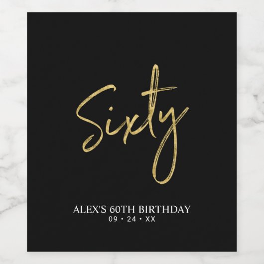 Zwarte & goudzestigjarige briefing 60ste verjaarda wijn etiket (Enkel label)