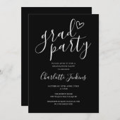 Zwarte Grad Party Script Heart Afstudeerfeest Kaart (Voorkant / Achterkant)