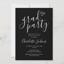 Zwarte Grad Party Script Heart Afstudeerfeest Kaart
