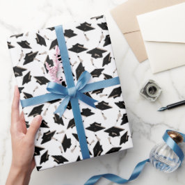 Zwarte gradatiekappen getoseerd in de lucht op wit cadeaupapier