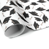 Zwarte gradatiekappen getoseerd in de lucht op wit cadeaupapier (Rol Hoek)