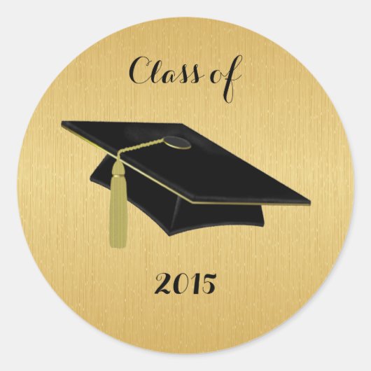 Zwarte graduatie cap met goud ronde sticker (Voorkant)