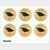 Zwarte graduatie cap met goud ronde sticker (Vel)