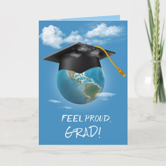 Zwarte Graduation Cap op Planet Earth Kaart (Voorkant)