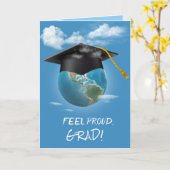 Zwarte Graduation Cap op Planet Earth Kaart (Gele Bloem)