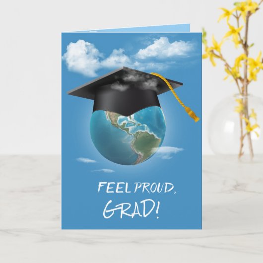 Zwarte Graduation Cap op Planet Earth Kaart (Gele Bloem)