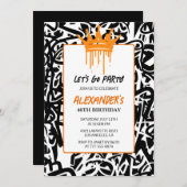 Zwarte Graffiti Mannen 46ste verjaardagsuitnodigin Kaart (Voorkant / Achterkant)