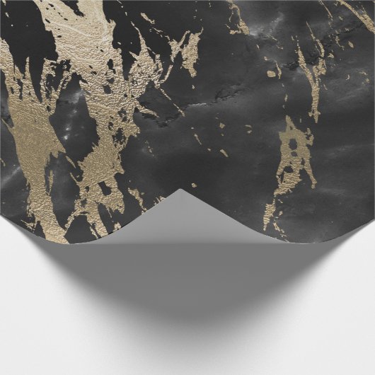 Zwarte Grafiet Deluxe Gold Marble Shiny Glam Cadeaupapier (Hoek)