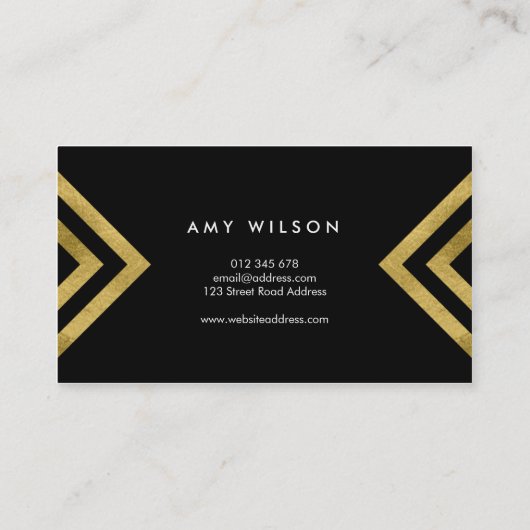 Zwarte grafische Faux Gold Geometric Event Planner Visitekaartje (Achterkant)