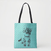 Zwarte grafische pen met kat tote bag (Voorkant)